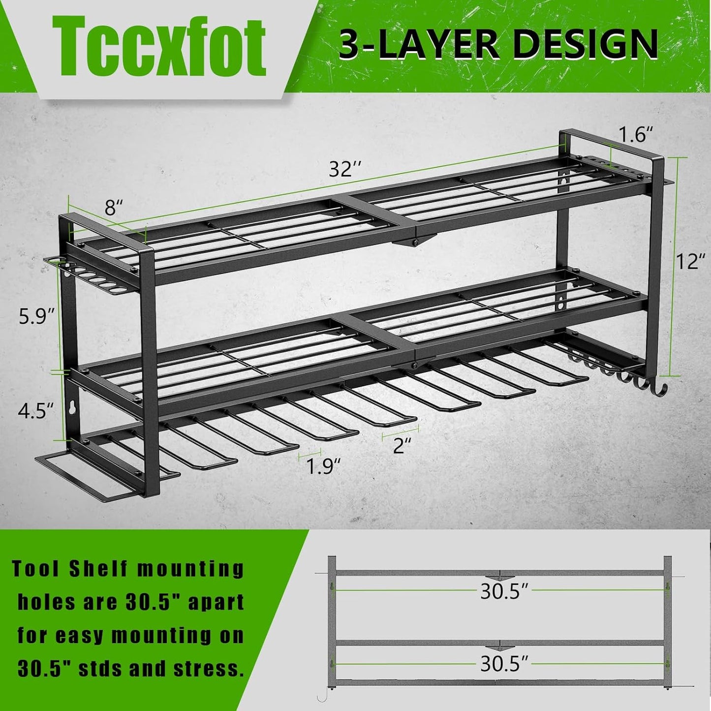 Power Tool Organizer - 3 Layer 8 Drill Holder Wall Mount, Storage Rack for Garage Organization, Large Tool Shelf, Gifts for Him Men Dad Husband Anniversary Fathers Day, Cool Gadget Stocking Stuffer