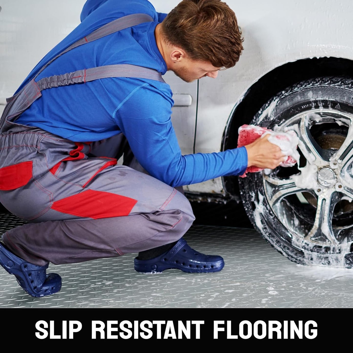 Bonnlo 7.5x17 FT Garage Floor Mat for Under Car,Thickened PVC Roll Floor mats，Waterproof Non Slip Parking Mat,Gray