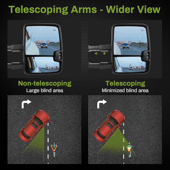 AUTOSAVER88 Towing Mirrors Compatible with 2007-2013 Silverado 1500 2500 3500 Tahoe Suburban Avalanche GMC Sierra Yukon Cadillac Power Heated LED Turn Signal Light Manual Telescoping Folding Black