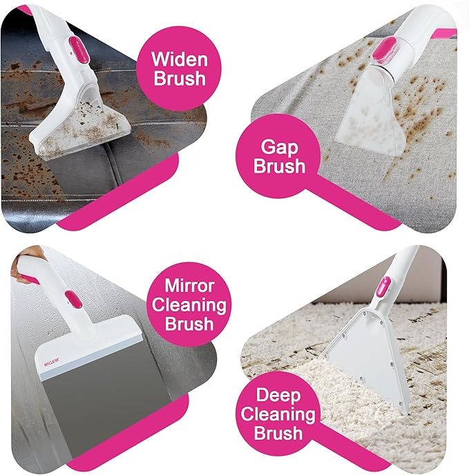 WECLEAN Carpet Cleaner Machine and Stain Remover for Deep Cleaning Upholstery for Carpets Rugs and Fabric Seats,800W 18Kpa，3L Clean Tank and 1.5L Dity Tank, Pink