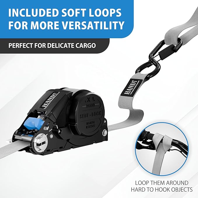 USA Based Retractable Ratchet Straps (2PK) 1in x 16ft - 1,500lb Break Strength, Heavy Duty Automatic Ratchet Straps Self Retractable Tie Down, Push Button Retracting Truck Trailer Cargo | Gray