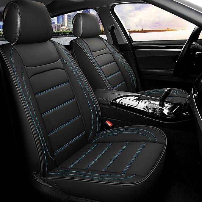 Car Seat Covers 5 Seats Full Set, Waterproof Napa Leather Automotive Seat Protector for Cars SUV Truck Sedan, Universal Anti-Slip Car Seat Cushion Interior Accessories, Black and Blue