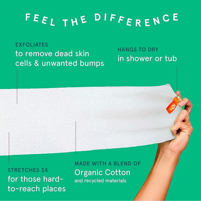 Cleanlogic Body Exfoliating Cloth, Stretchy Organic Sustainable Cotton Exfoliator Bath and Shower Washcloths, Reusable Daily Skincare Tool, 3 Count