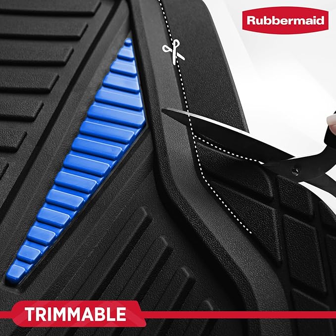 Rubbermaid Car Mat Full Set, Universal Trim-to-Fit Heavy-Duty Car Floor Mats – 4-Piece Set for All Weather Protection – Durable Rubber Mat for Cars, Trucks, SUVs & Vans-Blue
