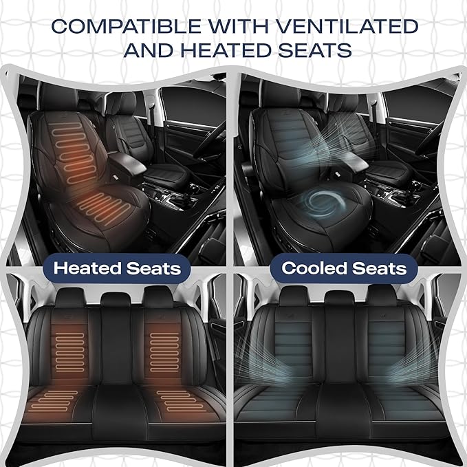 Skechers MAX Cushioning Seat Covers,Memory Foam Leather Car Seat Covers,Waterproof Car Seat Protector Front Seats,Car Seat Cushion Airbag Automotive Universal Fit for Most Cars,Vans,Trucks,SUV,Black