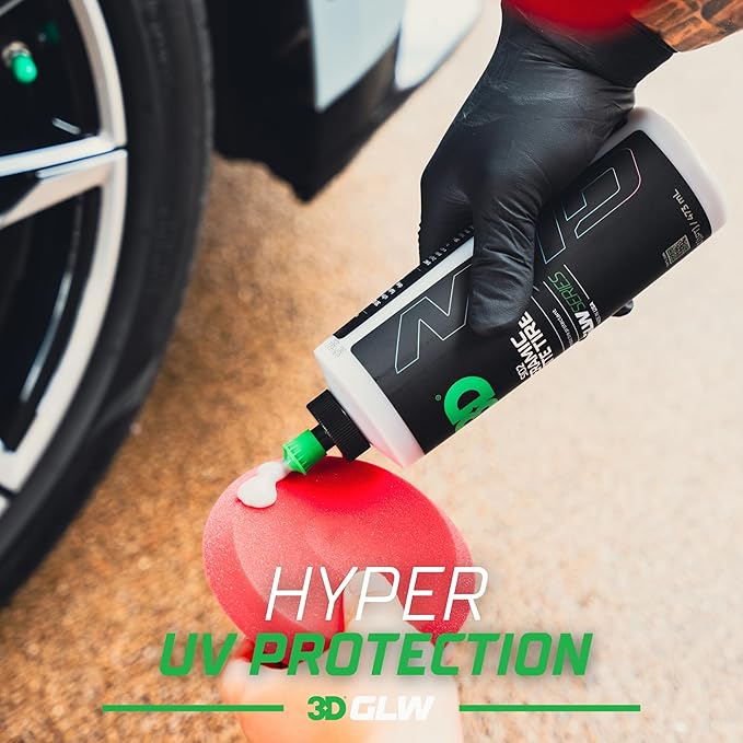 3D GLW Series SiO2 Ceramic Matte Tire Shine | Deep Matte Finish Tire Protectant | Hydrophobic & UV Resistant | Anti-Fade, No Sling | Pro Car Detailing |64 oz