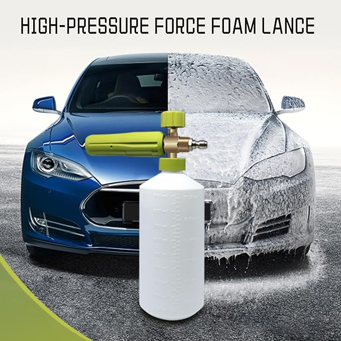 Foam Cannon 1 L Bottle Car Wash Snow Foam Lance with 1/4" Quick Connector Pressure Power Jet Washer Quick Release Adjustable Nozzle