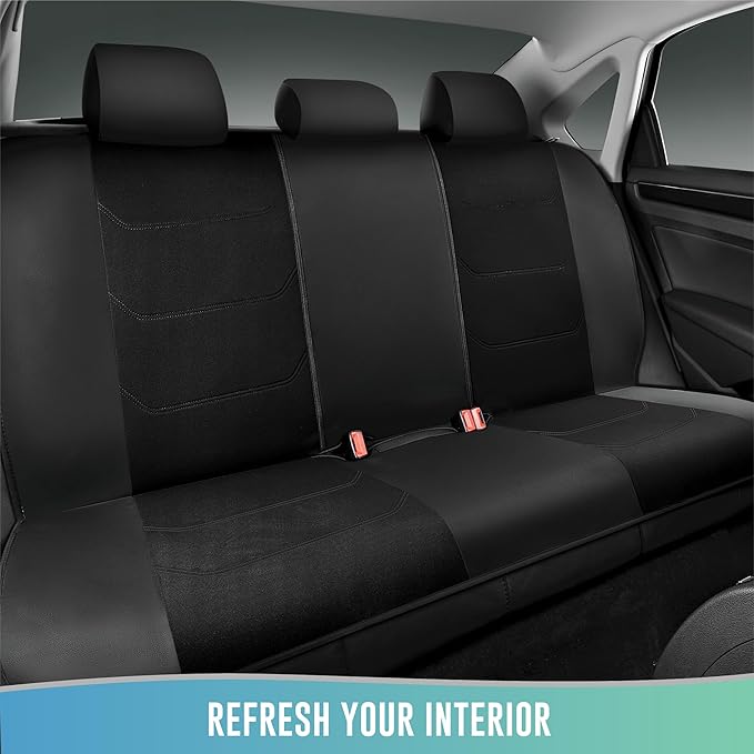 Road Comforts Car Seat Cover Full Set, Leather Mesh Seat Covers, Airbag Compatible, Universal Fit for Most Cars, SUVs, Trucks, and Vans - Black