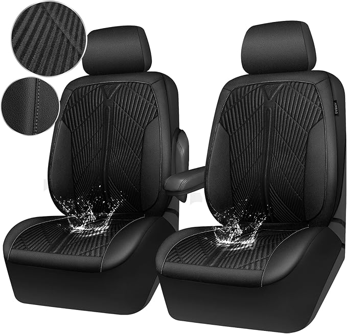 CAR PASS Oxford Leather Car Seat Covers Front 2 Only, Scratch Thick Seat Covers Waterproof, Universal Fit for Truck SUV Sedan, Durable All Weather, Emboss Black