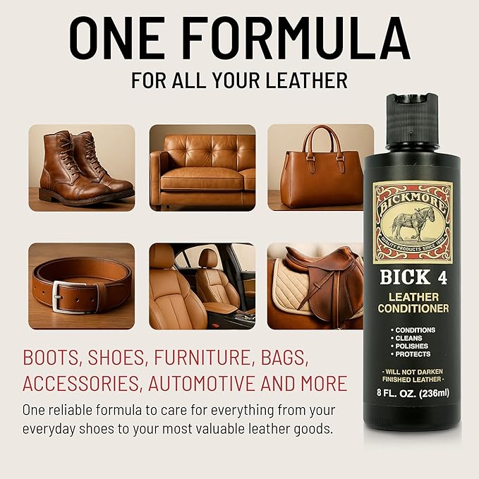 Bick 4 Leather Conditioner and Leather Cleaner 8 oz - Will Not Darken Leather - Safe For All Colors of Leather Apparel, Furniture, Jackets, Shoes, Auto Interiors, Bags & All Other Leather Accessories
