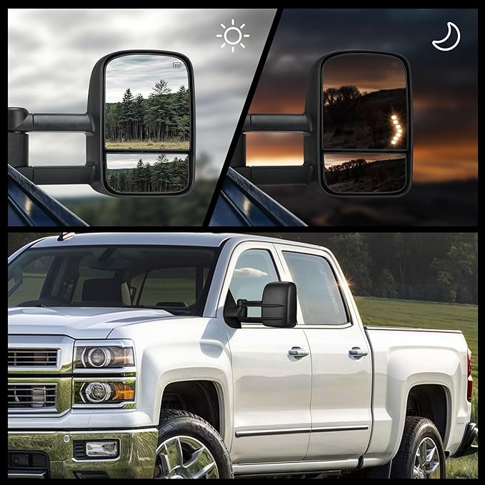 DWVO Towing Mirrors Compatible with Chevrolet GMC Cadillac Silverado Sierra 2007 2008 2009 2010 2011 2012 2013 Power Heated Telescoping with LED Arrow Signal Light