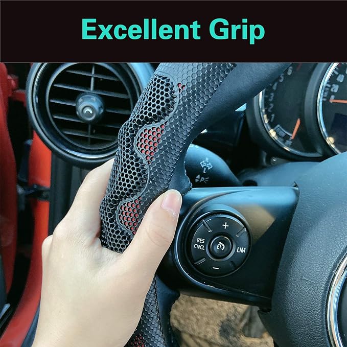 PINCTROT Large Size Steering Wheel Cover Great Grip with 3D Honeycomb Anti-Slip Design, 15.5-15.75 Inch (Wine Red)
