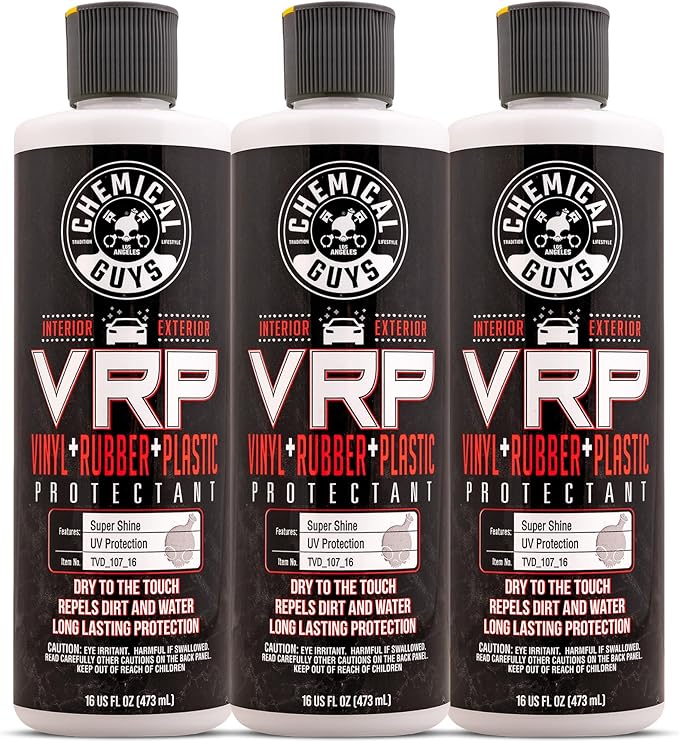 Chemical Guys VRP Car Vinyl, Rubber, and Plastic Dressing - Non-Greasy Dry-to-the-Touch High Shine Formula, Restores Car Trim, Tires, and Bumpers - 16 oz (3 Pack)