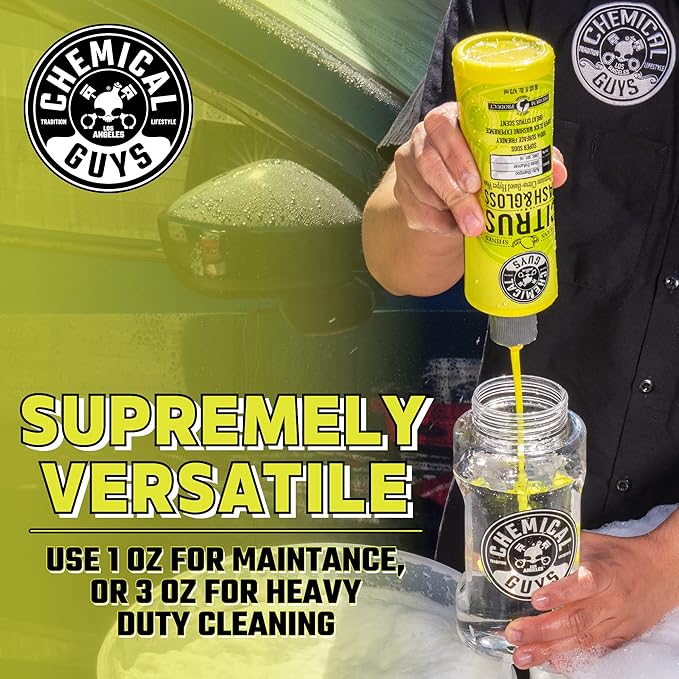Chemical Guys Citrus Wash & Gloss Foaming Car Wash Soap - High Suds Formula for Foam Cannons, Foam Blasters, or Bucket Washes - Safe on Paint, Clear Coat, and Wax, Citrus Scent - 64 oz (Half Gallon)