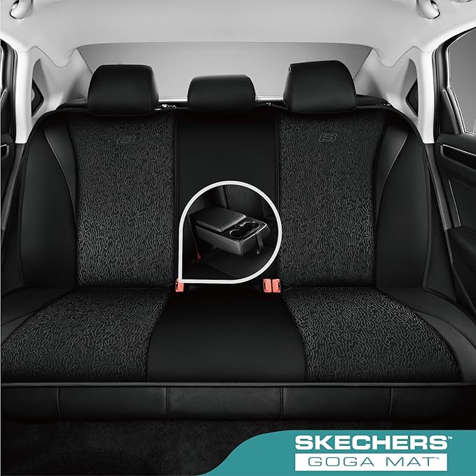 Skechers Car Seat Covers,Leather Seat Covers with GOGA Mat Technology,Waterproof Car Seat Covers Full Sets,Airbag Compatible,Comfort Universal Fit for Most Cars,Vans,Trucks,SUVs,Black