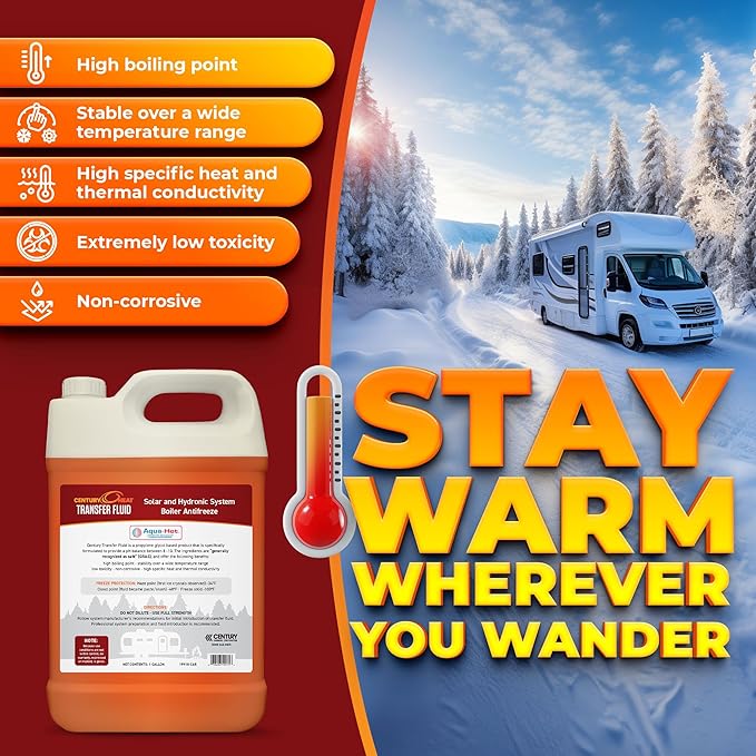 Century Heat Transfer Fluid, Non-Corrosive, Non-Toxic Propylene Glycol RV Antifreeze for Heating Systems | Ready to Use | Recomended by Aqua-Hot, Oasis & Timberline. - Red 1 Gallon
