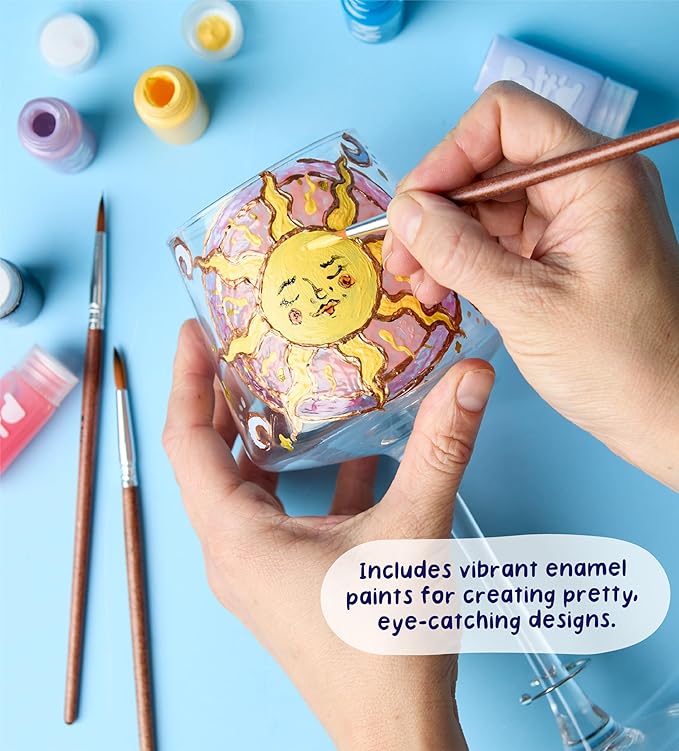 Pott’d Paintables Paint-a-Wine Glass Kit – DIY Glass Painting Kit for Adults with Wine Glasses, Enamel Paints, Brushes, Pens and Charms, Craft Kit for Adults, Perfect for Beginners