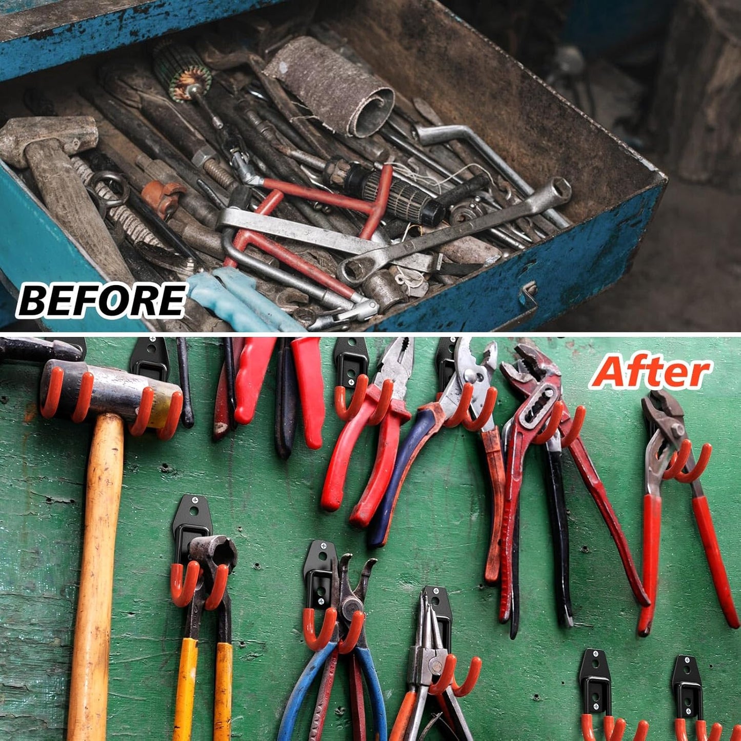 8 Pack 4.7x2.6 inch J Heavy Duty Garage Hooks,Solid Steel Wall Mount Hangers,with Anti-Slip Coating,for Hanging and Organising Ladder,Bike,Ropes,Broom,Garden,Yard and Power Tools