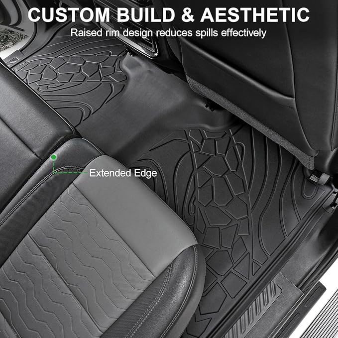Car Floor Mats Fit for 2019-2025 2026 Chevy Silverado & GMC Sierra 1500/2020-2025 Silv/SRA 2500HD/3500 HD Crew Cab with Under-Seat Storage, All Weather Truck Liners & Door Sill Guards Accessories