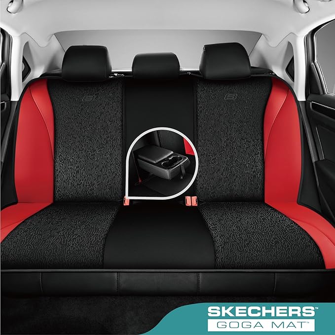 Skechers Car Seat Covers,Leather Seat Covers with GOGA Mat Technology,Waterproof Car Seat Covers Full Sets,Airbag Compatible,Comfort Universal Fit for Most Cars,Vans,Trucks,SUVs,Red