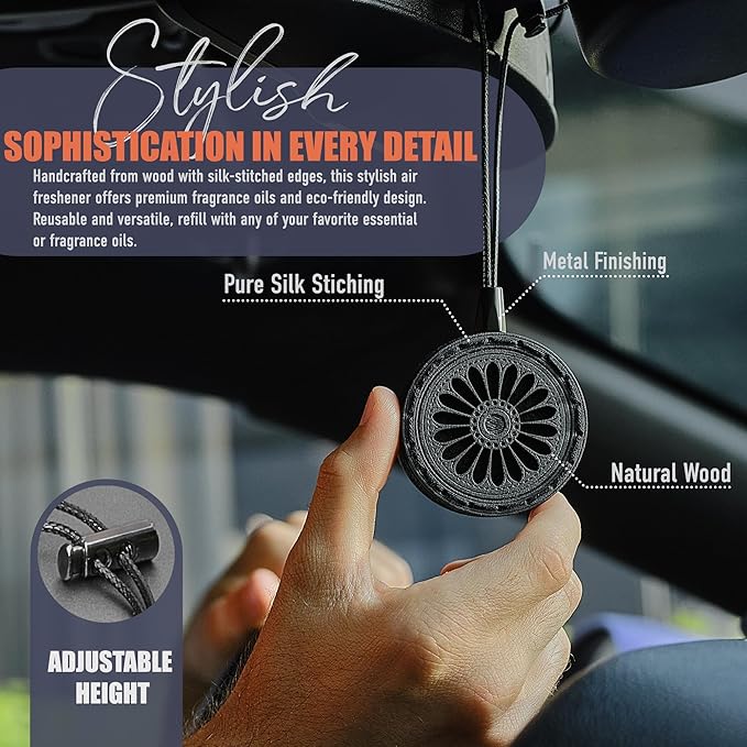 Wood Car Air Freshener - Best Wheels Design - Handmade Unscented DIY Essential Oil Hanging Diffuser with Felt Insert - Add Your Own Oils - Refillable - Car/Truck/SUV - Cardboard Box