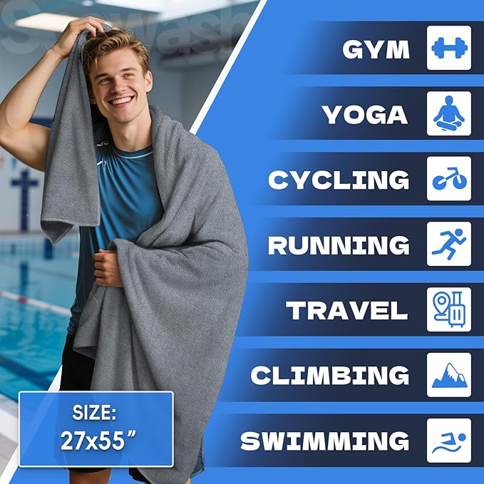 Microfiber Gym Towels for Showering Working Out Quick Dry Negative ions Large Middle Small Sizes Lightweight Gym Towel for Men Women Tennis Sports Towels for Body Hot Yoga Fitness Essentials