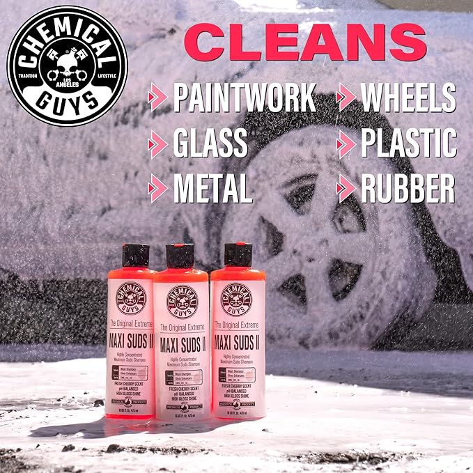 Chemical Guys Maxi Suds II Foaming Car Wash Soap – High Foaming Cherry Scent Shampoo for Foam Cannons, Guns or Buckets – Gentle Wash Safe for Cars, Trucks, Motorcycles and RVs, 64 oz