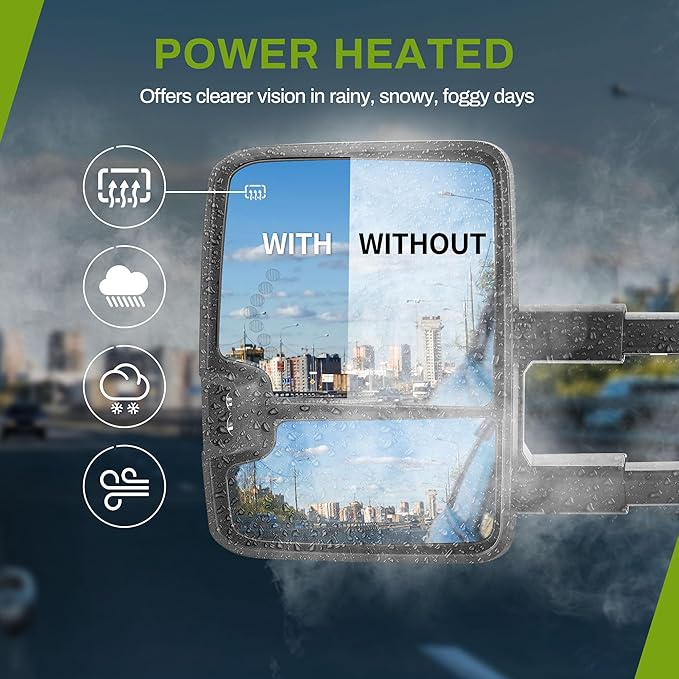 AUTOSAVER88 Towing Mirror Compatible with 2007-2014 Silverado Sierra 1500 2500 3500 HD/Avalanche/Suburban, Power Heated Switchback LED Turn Signal Light (Black inside) Manual Telescoping Folding