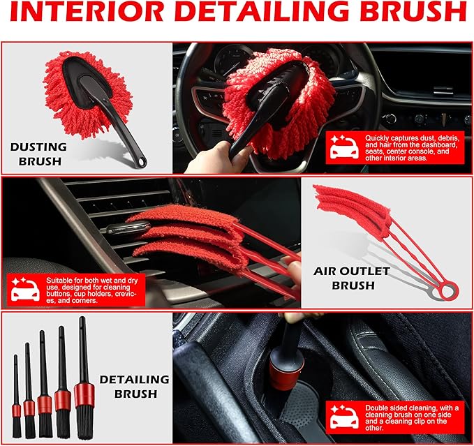 25Pcs Car Detailing Kit, Car Cleaning Kit with Drill Brushes and Interior Tools, Wheel Hub Cleaner, Polishing Pads, Auto Wax Applicator Accessories (25PCS)