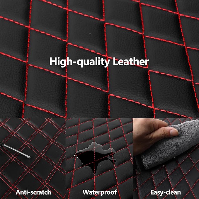 Car Seat Cover,Breathable and Waterproof Leather Seat Covers,Luxury PU Universal Fit Automotive Airbag Compatible for Cars Sedans SUV and Trucks(2 Pieces,Front Seat,Black+Redline,N1)