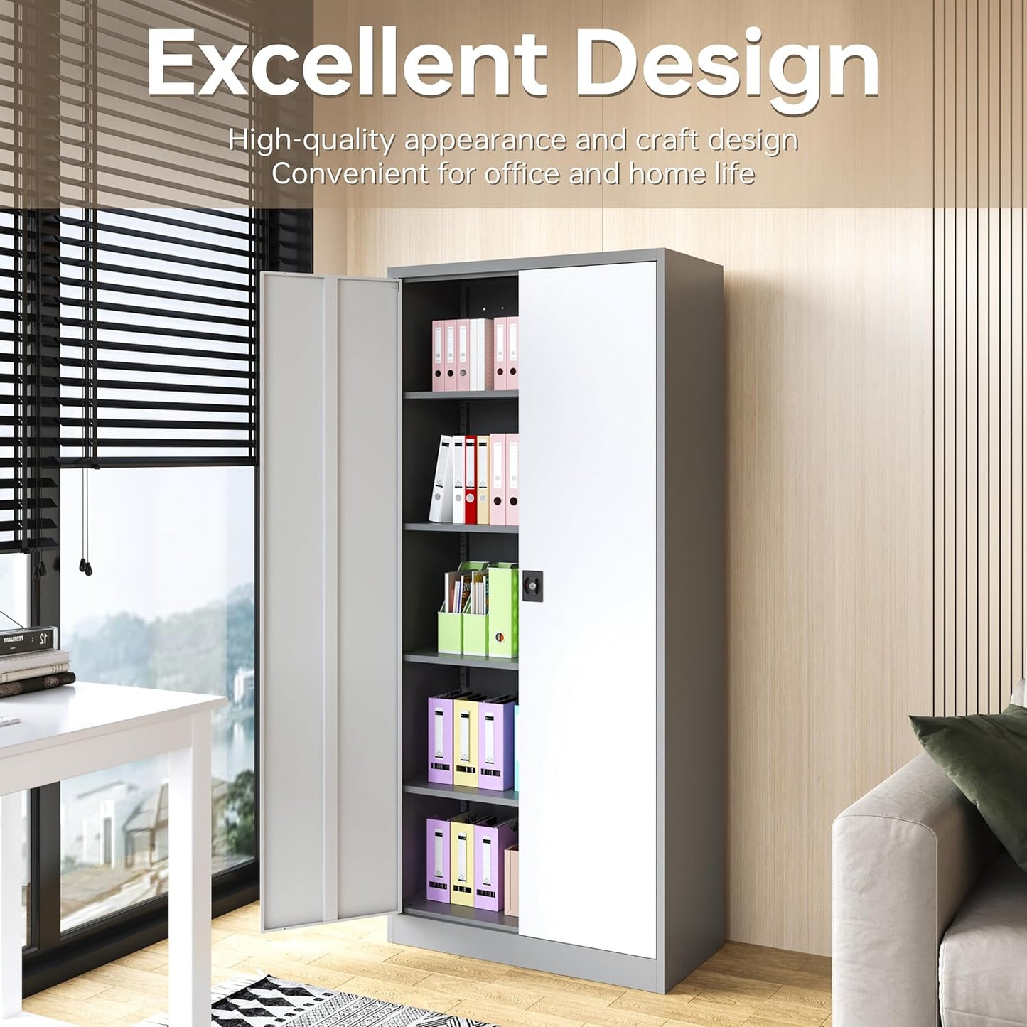 SISESOL Storage Cabinet with Doors and Shelves,71" Metal Storage Cabinet with Lock Door Adjustable Shelf, Steel Lockers for Office, Home,School,Kitchen,Garage Tool Utility Cabinet