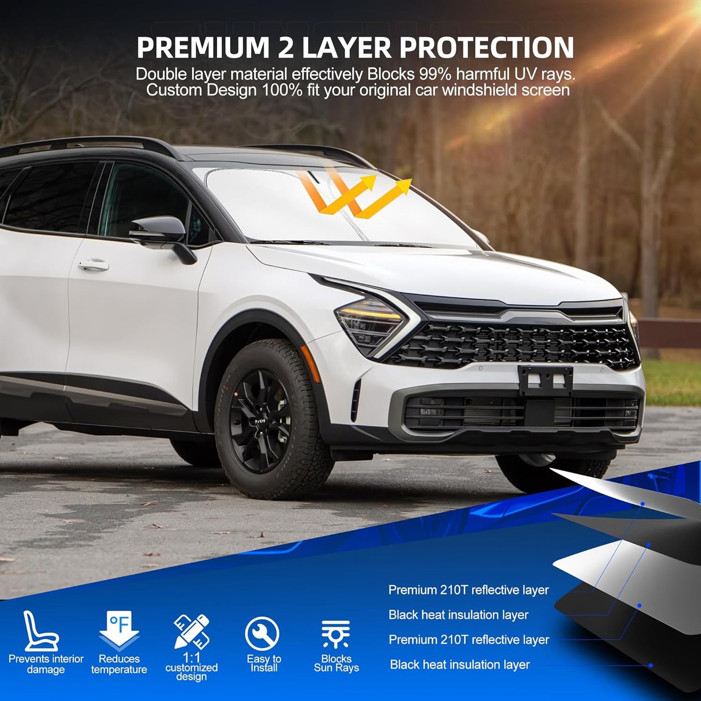 Windshield Sun Shade for Kia Sportage 2023-2025 2026 Foldable Sunshade Custom Fit Front Window Car Interior Accessories Protector Blocks UV Rays