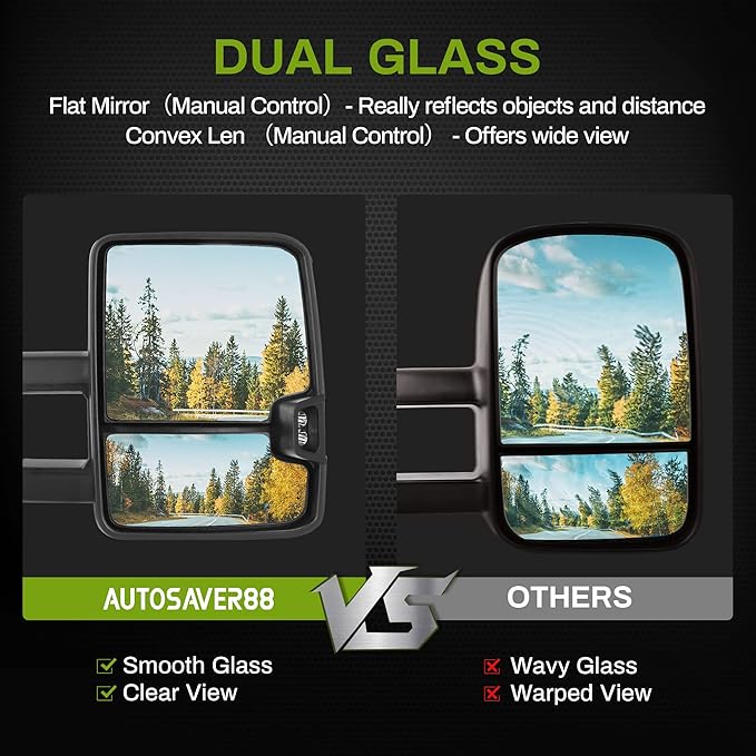 AUTOSAVER88 Towing Mirrors Compatible with 2014-2018 Chevy Silverado GMC Sierra 1500 2500HD 3500HD, LED Tube Turn Signal Light Power Heated Telescoping Tow Mirrors Pair Set-Chrome