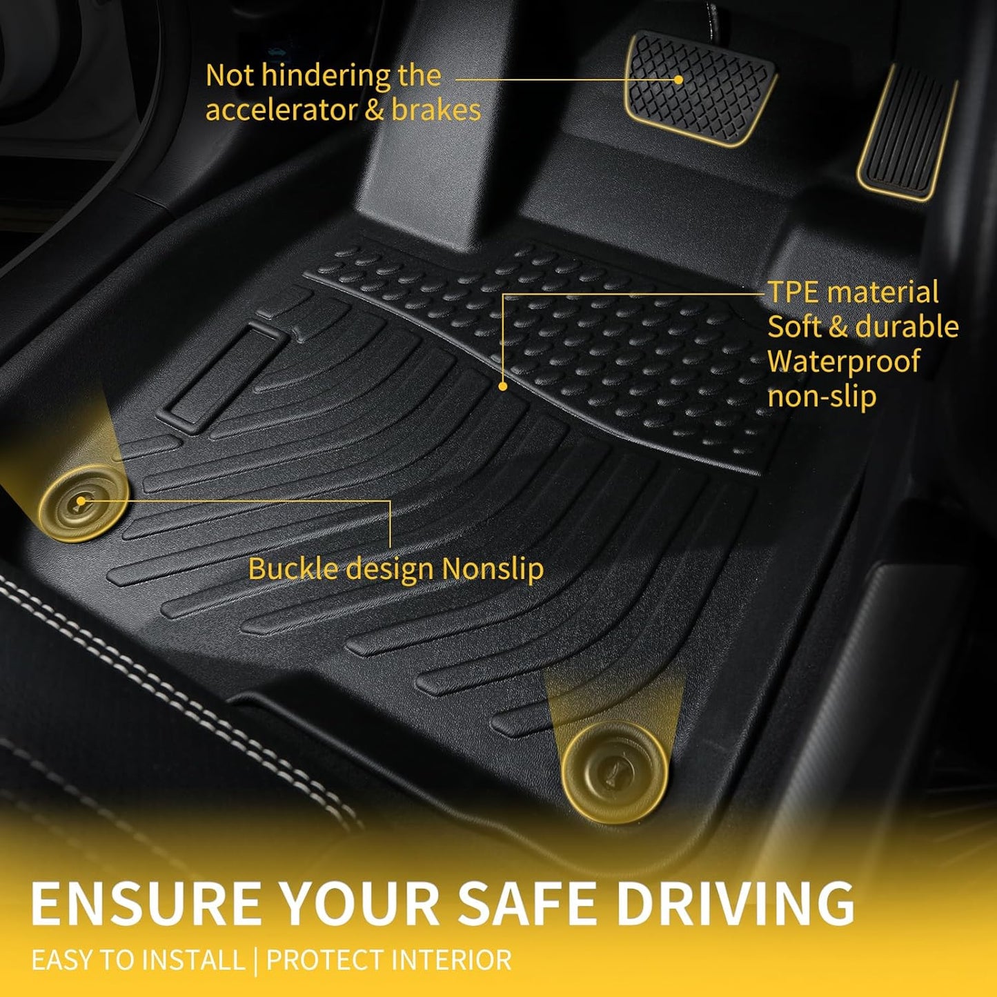 GINOWY- Floor Mats & Cargo Liner for Volkswagen Tiguan 2018-2024丨TPE All Weather Mats for VW Tiguan Non-Slip Waterproof Cargo Trunk Mat Easy to Clean Floor Liners Accessories Black