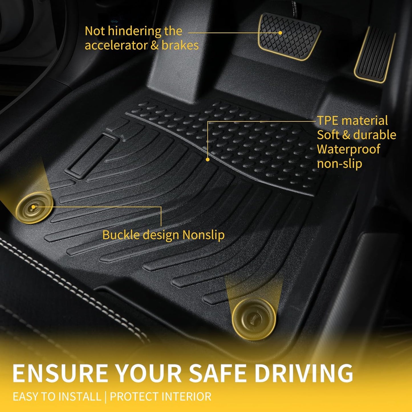 GINOWY- Floor Mats & Cargo Liner for Mazda CX50 Hybrid 2025, TPE All Weather Mats Floor Liners CX-50 2025 Waterproof Non-Slip Trunk Mat CX50 Automotive Accessories Mats Black