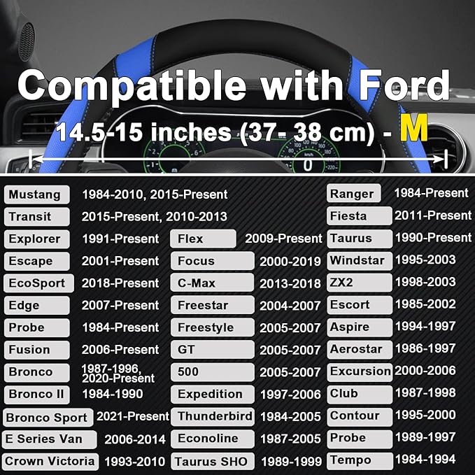 West Llama Car Steering Wheel Cover for Ford Escape,Explorer,Fusion,Focus,Bronco,Transit,Edge(Black+Blue- Standard Size)