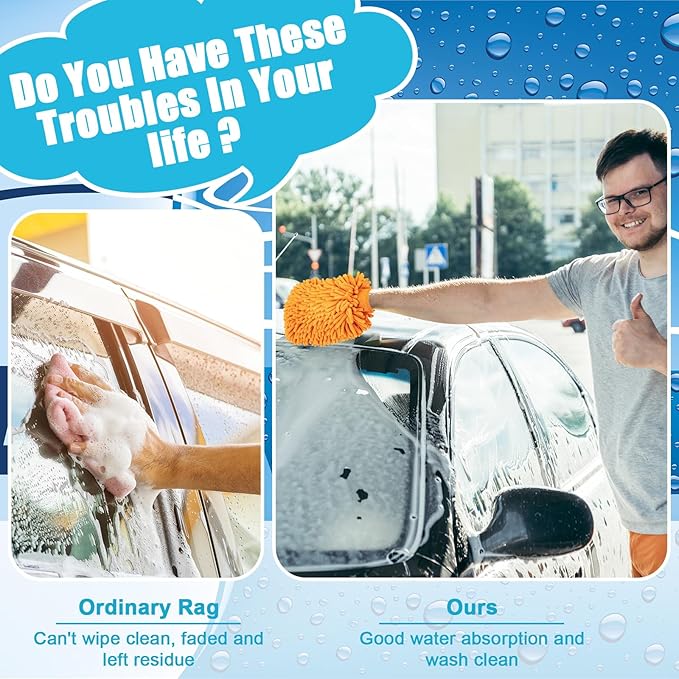Toulite 16 Pcs Car Wash Mitt Chenille Microfiber Wash Mitt Double Sided Glove Cleaning Drying Mitts(7.48 x 10.24 Inch,Orange)