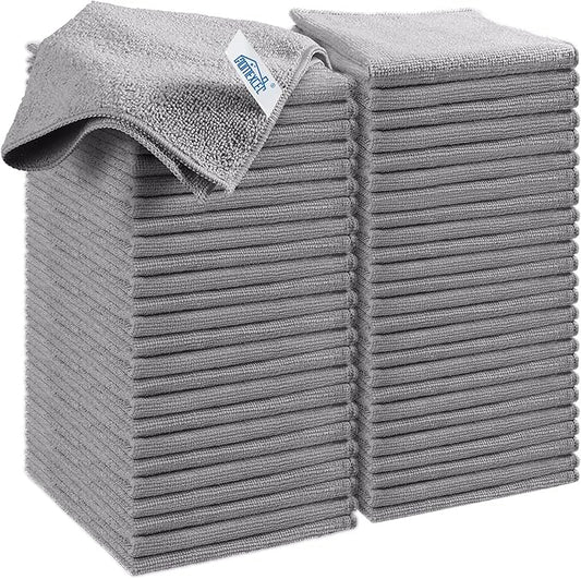 HOMEXCEL Grey Microfiber Cleaning Cloth, 50 Pack Cleaning Towels for Kitchen, Lint Free, Scratch-Free, Highly Absorbent, and Reusable Cleaning Rags for House, Window and Glass, Cars, 11.5 X11.5 inch