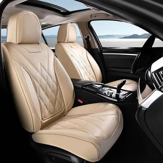Coverado Car Seat Covers, Front Covers for Cars, Car Seat Cover Front Seats, Automotive Seat Cover, Waterproof, Leather Car Seat Cushion, Universal Interior Seat Protectors for Most Cars Beige
