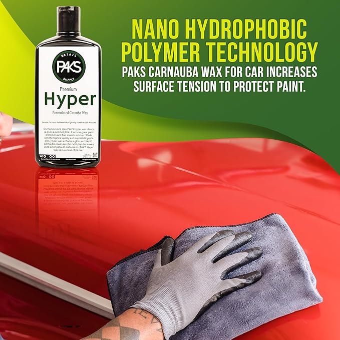 Paks Hyper Carnauba Car Wax, Professional Grade Liquid Car Wax, UV Car Detailing and Paint Protection Liquid Carnauba Wax, 16 Oz Premium Finnish Liquid Wax for Cars Fine Scratch Remover for Vehicles