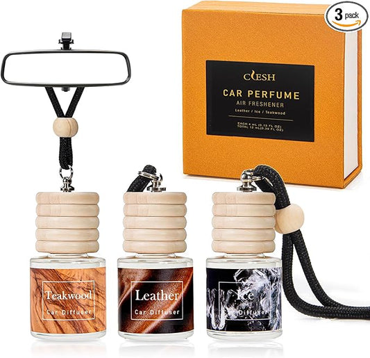 Hanging Car Air Freshener, Teakwood, Leather, Ice, 3 Pack, Essential Oil Car Diffuser, Long Lasting Air Fresheners for Men