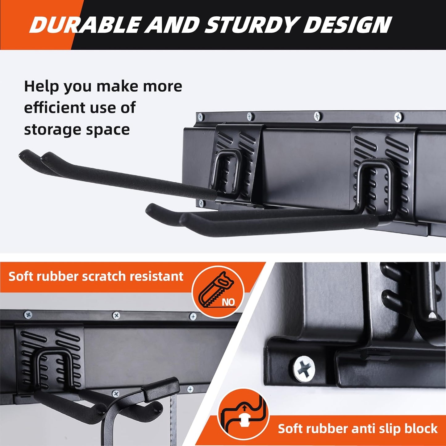 Garage Tool Organizer Wall Mount 48", Garage Wall Organizer 400 lbs, Heavy Duty Garages Organizers and Storage with Adjustable Hooks, Garden Tool Storage Rack for Shovels, Hoses, Ladders