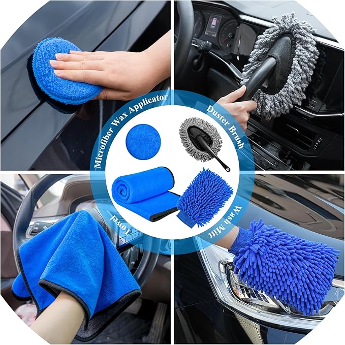 AUTODECO 37Pcs Car Detailing Brush Set, Car Detailing Kit, Auto Detailing Drill Brush Set, Car Detailing Brushes, Car Wash Cleaning Tools Kit with Car Vacuum for Interior, Exterior, Wheels, Blue