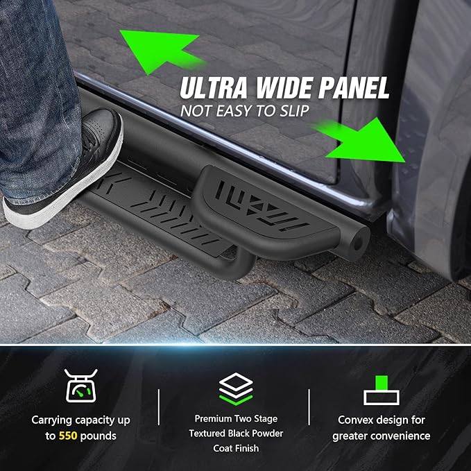 Three Raised Steps SuperCab Running Boards Compatible with 1999-2016 Ford F250 F350 Super/Extended Cab (2 Full Front & 2 Narrower Rear Doors) Side Steps, Nerf Bar Rock Slider Side Rails