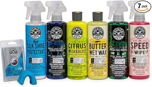 Chemical Guys Starter Car Care & Cleaning Kit, 7-Piece Detailing Kit with 6 Premium 16 oz Car Care Chemicals and Accessories for Washing, Waxing, and Interior Cleaning