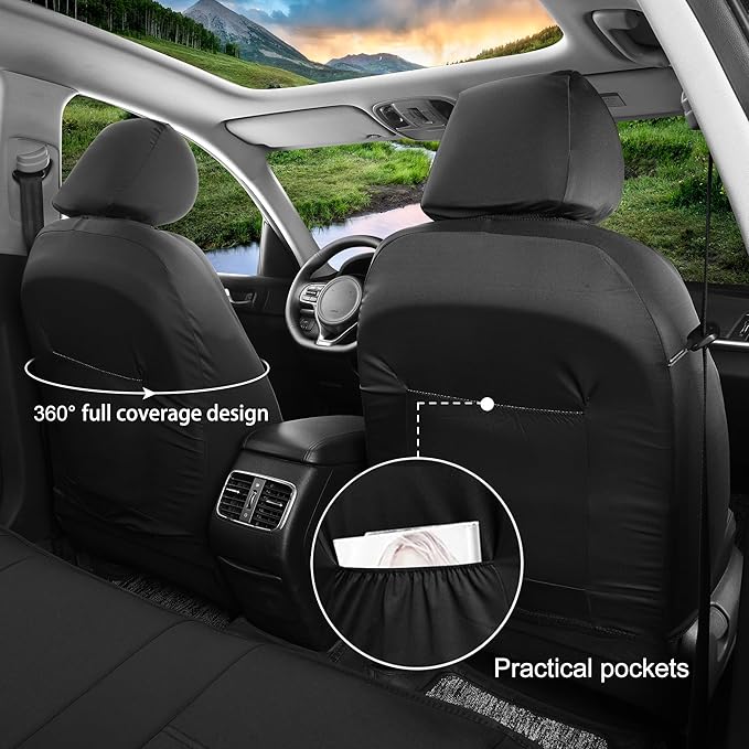 GIANT PANDA Neoprene Full Set Car Seat Covers for Toyota Rav4 Camry Corolla Prius, Leak-Proof & Waterproof Front&Rear/Back Car Seat Protector（Black）