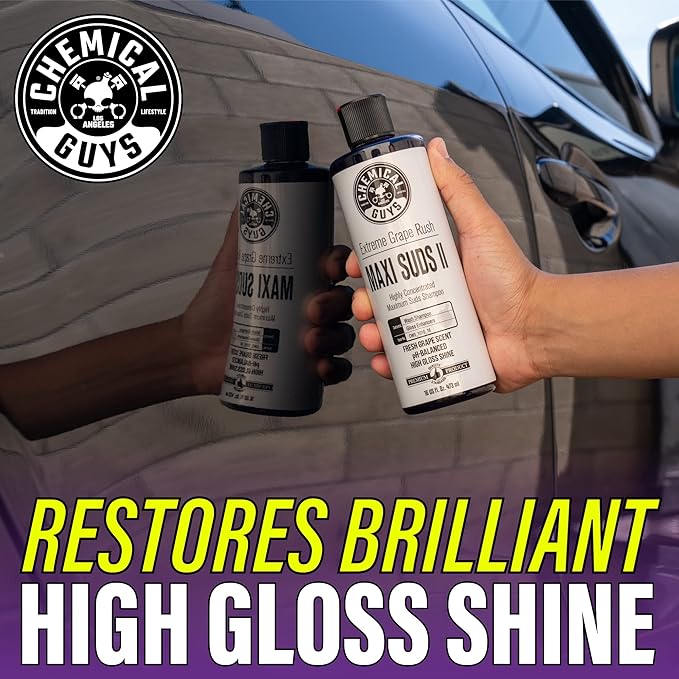 Chemical Guys CWS 1010 64 Maxi-Suds II Foaming Car Wash Soap (Works with Foam Cannons, Foam Guns or Bucket Washes) Safe for Cars, Trucks, Motorcycles, RVs & More, 64 fl. Oz (Half Gallon), Grape Scent