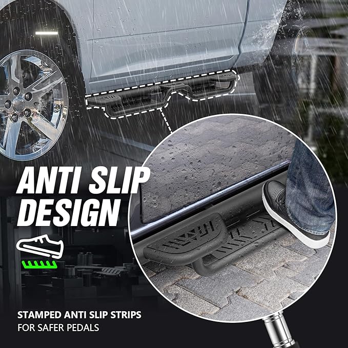 Three Raised Steps Quad Cab Running Boards Compatible with 2009-2018 Dodge Ram 1500 (Included 2019-2024 1500 Classic), 2010-2024 Ram 2500 3500 Double/Extended Cab Side Steps Rails Nerf Bar