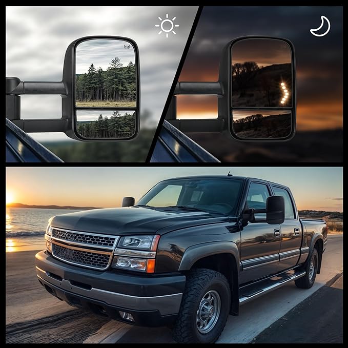 DWVO Towing Mirrors Compatible with 03-06 Chevy Silverado Tahoe GMC Sierra Extendable Tow Mirrors, Powered Heated with Arrow Signal Light