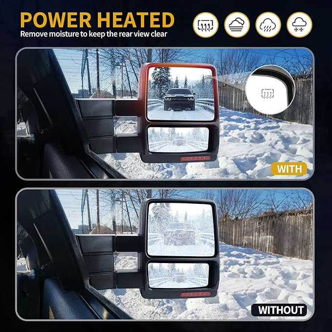 DWVO Towing Mirror Compatible with 2007-2014 Ford F150 Series Pickup Mirrors, Power Heated LED Signal Puddle Light Manual Telescoping (a Pair)